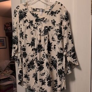 Floral Print Women's Top - Black and Cream